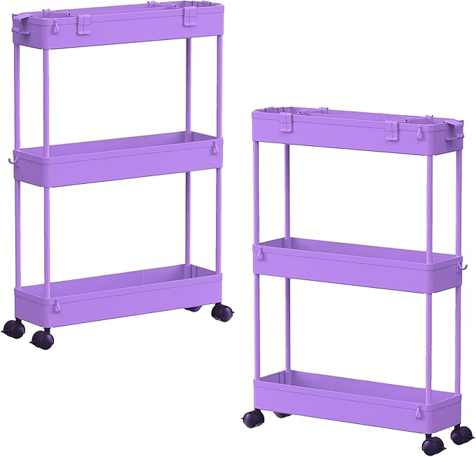 SPACELEAD 2-piece Set Slim Storage Cart 3 Tier,Bathroom Organizer Rolling Utility,Mobile Shelving Unit Slide Out for Office, Kitchen, Laundry Room & Narrow Places