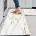 Mrcrypos Gold White Kitchen Rugs Cushioned Anti Fatigue 2 PCS Marble Kitchen Mats PVC Non Slip Waterproof Kitchen Mats for Floor Sink Laundry Office