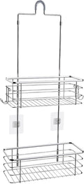 Hanging Shower Caddy, Stainless Steel, 2-Tier Bathroom Organizer Rack over Shower Head with 2 Hooks for Razor and Sponge
