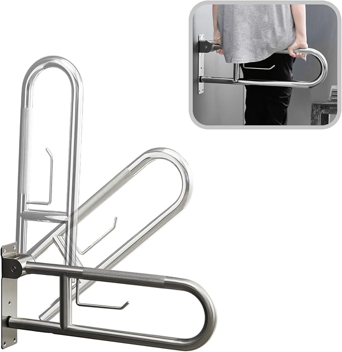 23.5 Inch Toilet Grab Bar, Fold Down Grab Bar with Paper Holder, Knurled Anti-Slip Grab Bars for Toilet, Stainless Steel Handrails Toilet for Seniors Disabled Elderly Pregnant, Brushed Nickel