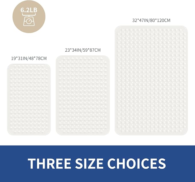 OTHWAY Extra Large Shower Mat 47"x 32", TPE Non Slip Shower Mat for Shower Stall, Inside Walk in Shower Mats with Drain Holes Suction Cups, Anti-Slip for Elderly Kids (White)