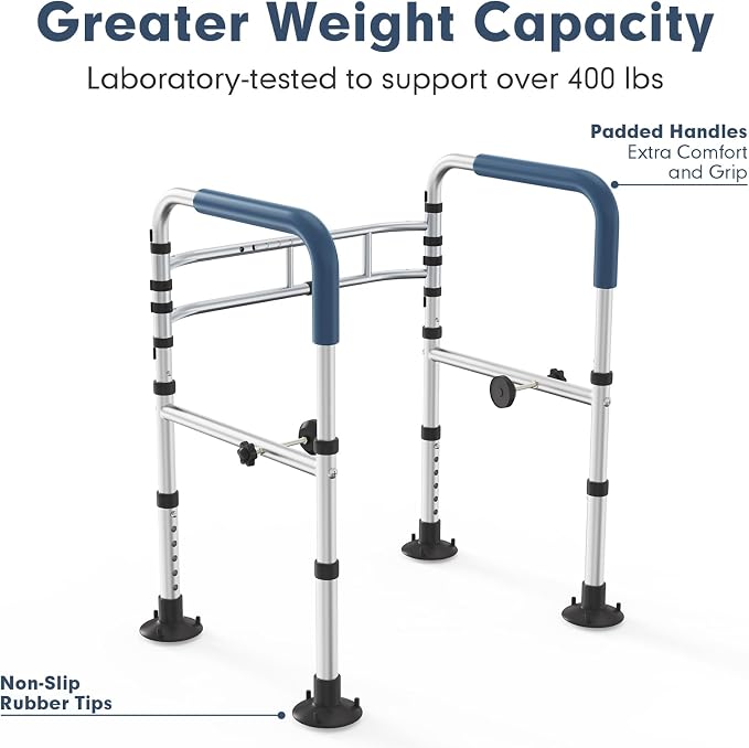Toilet Safety Rails (400 lb) – More Stable & Safer Adjustable Toilet Frame for Elderly, Seniors, Handicap & Disabled, Foldable Handicap Toilet Handles, Toilet Safety Rail with Non-Slip Feet