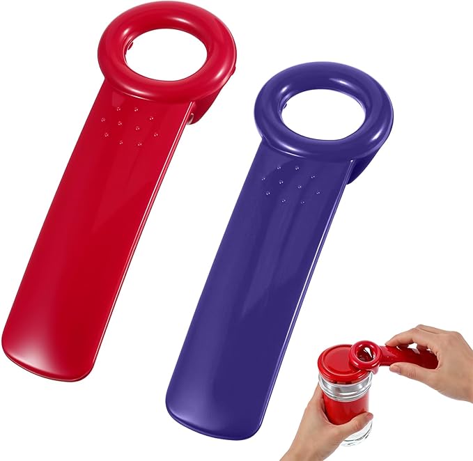 2 PACK Easy Grip Jar Opener Gripper, Jar Key for Seniors, Arthritis, Carpal Tunnel Sufferers, Durable Plastic Lid Opener（Blue/Rose Red）
