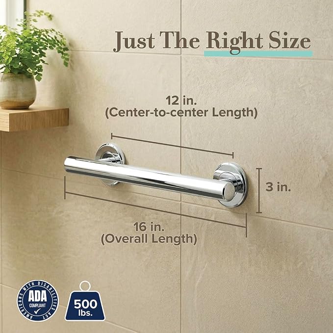 Gatco 850 Latitude II 12" Grab Bar, Chrome