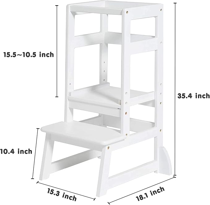 SDADI LT05W Mother's Helper Adjustable Height Kitchen Step Stool, Children Kids Toddlers Counter Level Learning Stool for Kitchen and Bathroom, White