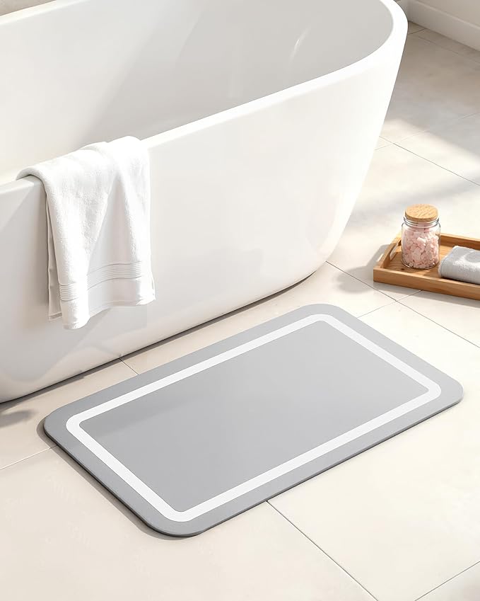 Stone Bath Mat for Bathroom, Soft Diatomaceous Earth Bath Mats, Small Bath Mat Non Slip, Super Absorbent Bath Room Mat Decor, Gray Bathroom Rugs, Quick Dry Bath Room Floor Mat, 15.74" x 23.62", Grey