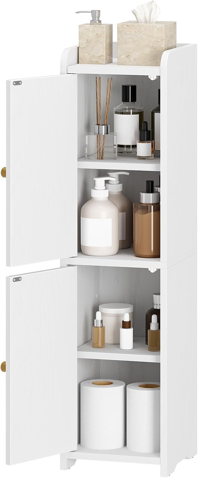 Hzuaneri Bathroom Storage Cabinet, Small Corner Floor Cabinet with 2 Doors and Adjustable Shelf, Narrow Toilet Paper Cabinets, Bathroom Organizer for Small Spaces, 7.9" D x 7.9" W x 29.5" H White