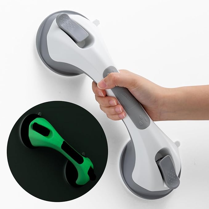 TAILI Shower Grab Bar Glow in The Dark, 12.2 in Grab Bars for Bathtubs and Showers, Bath Handles Bath Rails for Seniors and Elderly,Bathroom Safety Grip Removable No Drilling Waterproof Grey,G9