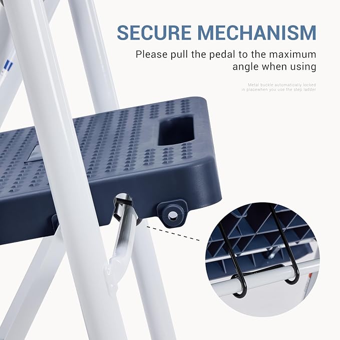 DUMOS Step Ladder, 3 Sturdy Step Stool with Anti-Slip Pedal & Comfortable Handrail, Portable Heavy Duty Step Stool for Kitchen, Garage & Outdoor Use, 800lbs, Calm Blue