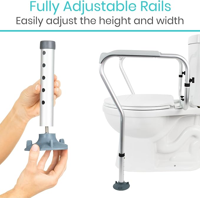 Vive Toilet Frame Rail for Elderly & Disabled - Adjustable Grab Bar Rail with Arms, Safety Support Handles for Seniors, Handicap Bathroom Mobility Aids, Sit to Stand Assist to Help Adults Get Up