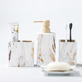 RQYIXI Bathroom Accessories Set 4 Pcs Marble Look Sets Toothbrush Holder Soap Dispenser Counter Top Ceramic Bathroom Decor Set Gold