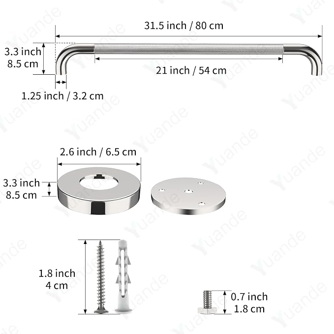 4 Pack 32 Inch Shower Grab Bar, YuanDe Chrome Bathroom Grab Bar Handle w/Anti-Slip Knurled Grip, Stainless Steel Bath Balance Bar,1.25" Diameter Safety Hand Rail Support,Handicap Injury Elderly Senior