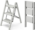 HillhutApex 3 Step Stool, Aluminum Foldable Step Ladder, Lightweight Stable Stool with Wide Non-Slip Pedals, 330lbs Bearing Capacity Ladder for Office,Home,Kitchen - Grey