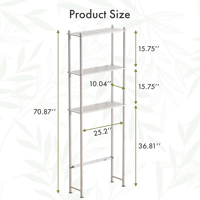 AmazerBath Over The Toilet Storage Bamboo, Bathroom Over Toilet Organizer Rack, 3-Tier Over Toilet Shelf, Space Saver, White