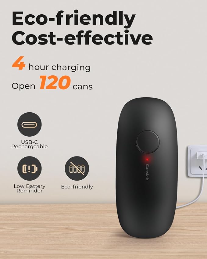 Canslab Ultrablde (Basic Version）_Rechargeable Electric Can Openers for Kitchen for Seniors with Arthritis- USB Battery Can Opener for Any Size Can - Smooth Edge, Handsfree, Wall Mountable Opener