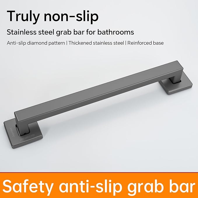 Joyrain ADA Square Grab Bar 16/24/32 Inch - 500lb Capacity Safety Rail for Elderly, Non-Slip Bathroom Handle (Gun Metal, 24 inch)
