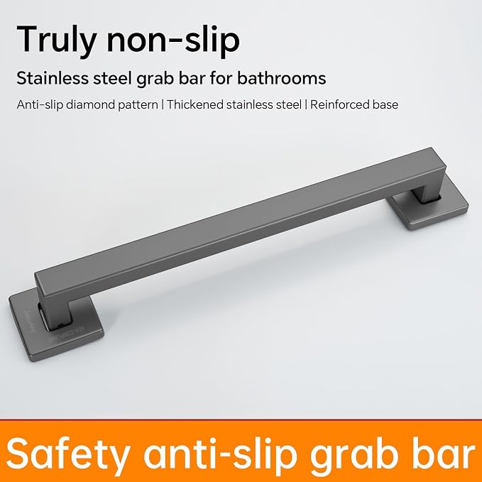 Joyrain ADA Square Grab Bar 16/24/32 Inch - 500lb Capacity Safety Rail for Elderly, Non-Slip Bathroom Handle (Gun Metal, 16 inch)