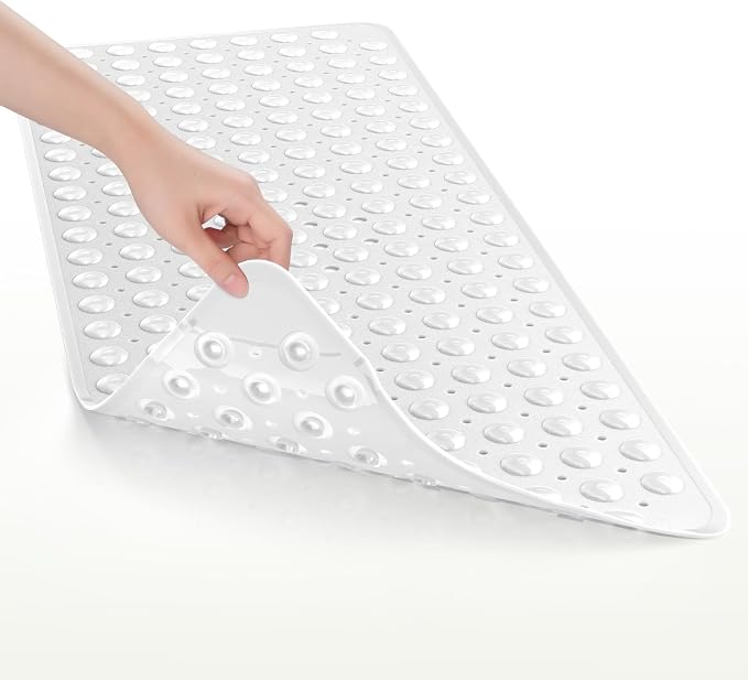 AmazerBath Shower Mat Non Slip 40 x 16 Inches, Shower Stall Mats with Suction Cups and Drain Holes, Non Slip Bath Mat for Tub for Elderly & Kids, White