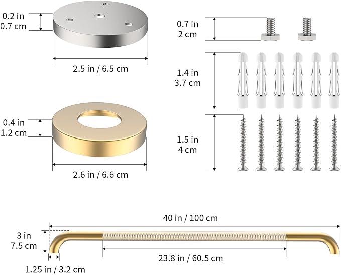 40 Inch Brushed Gold Shower Grab Bar w/Anti-Slip Knurled Grip,YuanDe Stainless Steel Bathroom Grab Bars, Handicap Injury Elderly Senior Assist Support Shower Handle