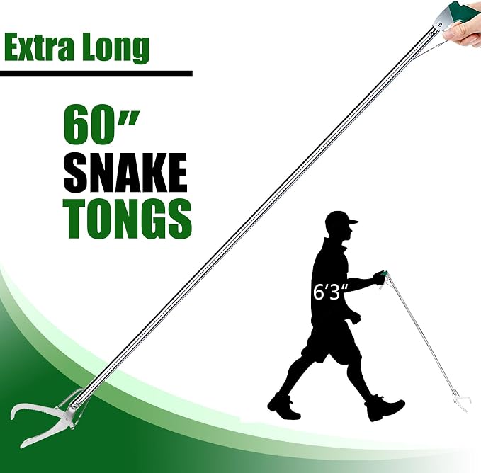 IC ICLOVER 60" Professional Snake Tongs, Extra Long Repitle Grabber Heavy Duty Rattle Snake Catcher Wide Jaw Handling Tool with Auto Lock, Non-Slip Grip Handle for Snake Moving Catching Transport