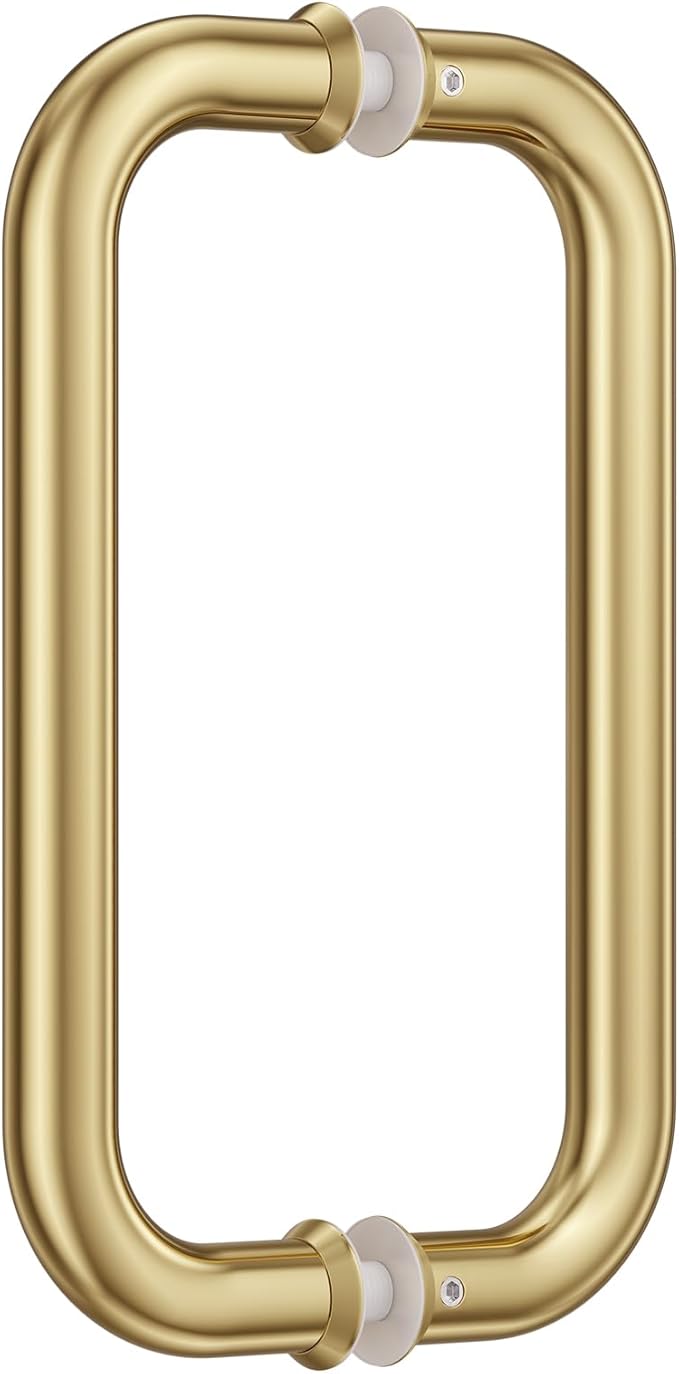 Ranbo Polished Gold 8" （CTC） Tubular Back-to-Back Shower Door Handle，Heavy-Duty 1.0mm Thick 304 Stainless Steel, for 1/4"- 1/2" Thick Glass and 1-3/8" - 2-1/6" Thick Wooden or Metal Doors