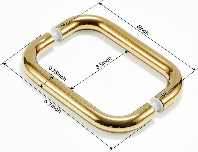 Ranbo Polished Gold 6" （CTC） Tubular Back-to-Back Shower Door Handle，3/4" Diameter Pull Handles with Metal Washers, for 1/4"- 1/2" Thick Glass and 1-3/8" - 2-1/6" Thick Wooden or Metal Doors