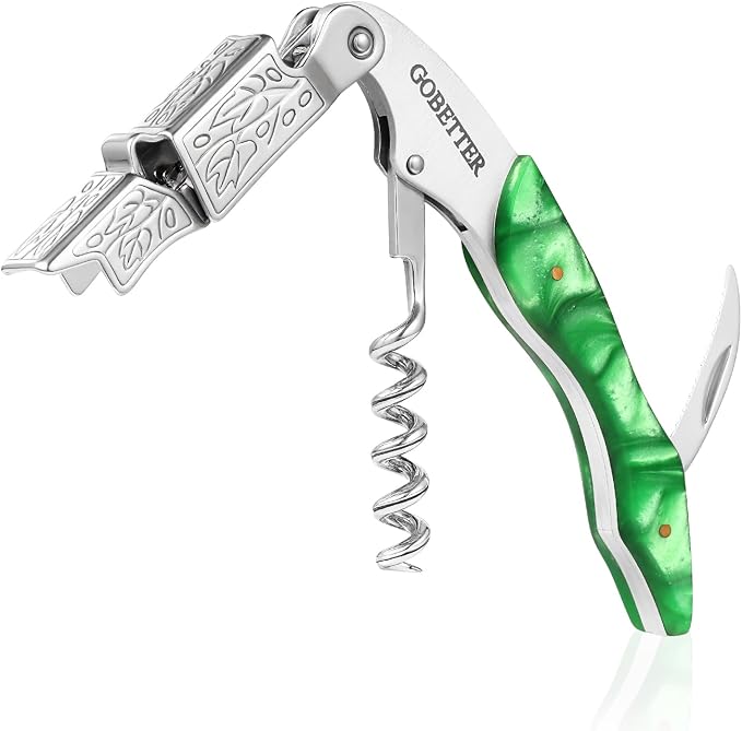 GOBETTER Wine Opener, Professional Corkscrews for Wine Bottles Cap Remover, Manual Wine Key for Home Use, Servers, Waiters Bartenders and Wine Lovers, Green Resin
