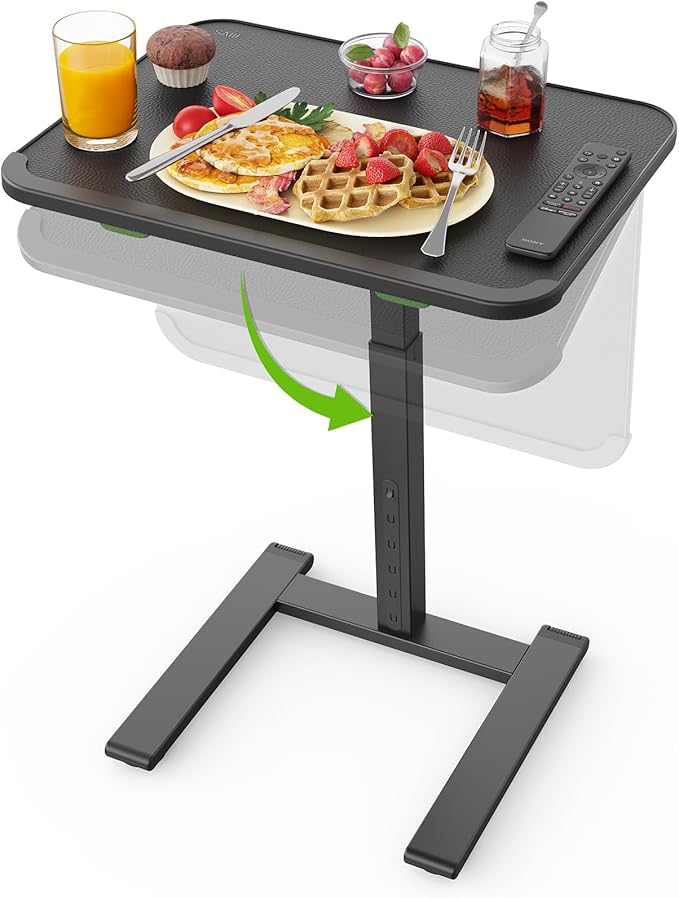 SAIJI Sturdy TV Tray Table with Wheels, Heavy Duty Metal TV Trays for Eating on Couch, Height & Angle Adjustable Desk for Bed, Sofa, Recliner, Portable Small Foldable Tables