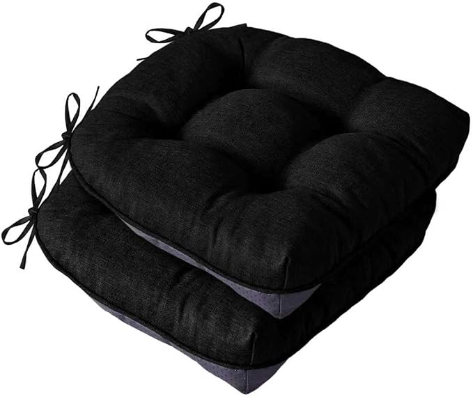 IASEAHK Chair Cushions for Dining Chairs, Seat Cushions for Kitchen Chairs, Indoor Seat Cushions with Ties, Tufted Foam Chair Pads, Non Slip Chair Cushions Set of 2, 15.5" x 15.5" x 4", Black