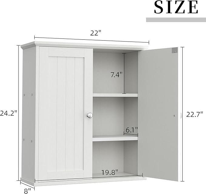Shintenchi Bathroom Wall Medicine Cabinet with 2 Door, Bathroom Storage Organizer Over The Toilet,Space Saving Storage with 3-Tier Shelves,White