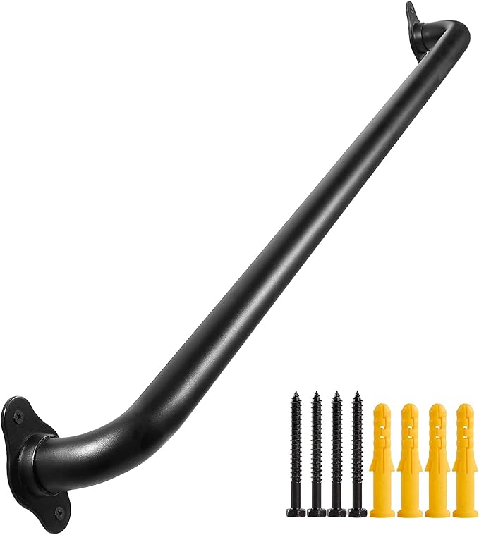 36 Inch Black Metal Stairs Railing Indoor, Industrial Pipe Staircase Handrail - Wall Mount Hand Rails for Outdoor Steps, Banister Deck Rail, Safety Grab Bar for Senior or Disabled