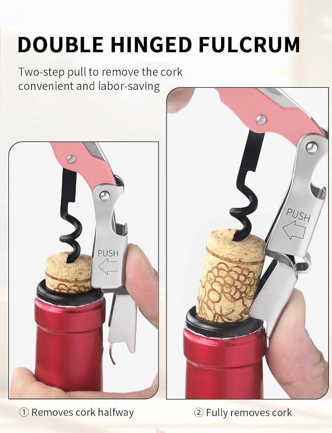 CORKAS Wine Key - Professional Handcrafted Heavy Duty Waiter Corkscrew, Compact Wine Opener with Double Hinged, Foil Cutter and Bottle Opener, Gifts for Servers, Sommelier, Bartenders - Pink