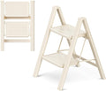2 Step Ladder Folding Step Stool with Wide Anti-Slip Pedal, 330LBS Capacity, Lightweight Portable Stepladder for Home and Kitchen Use, Cream White