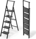 WOA WOA Step Ladder for Home, Foldable Step Stool for Kitchen with Non-Slip Pedals, Sturdy Ladders Supports up to 330 lbs, Compact and Portable - 5 Step with Handle/Black