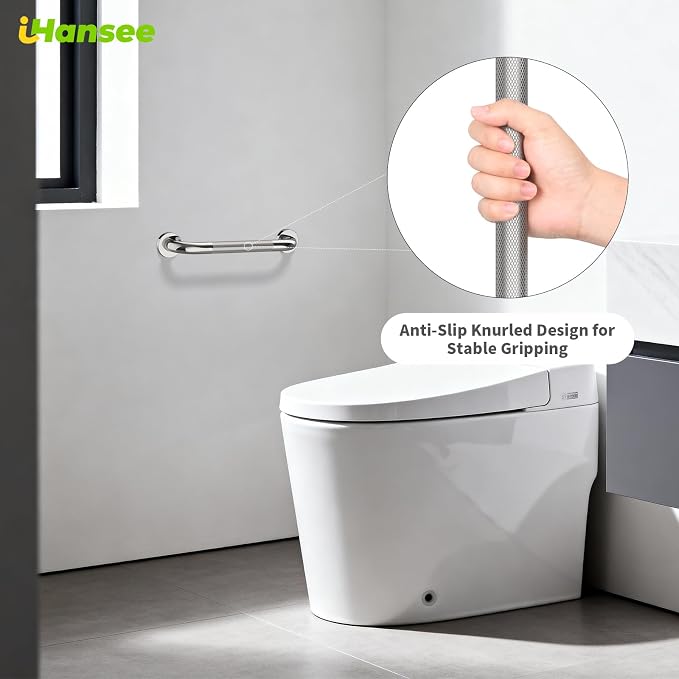 Chrome Grab Bar 4 Pack, iHansee Anti-Slip Bathroom Grab Bar w/Knurled Grip 16/24/36/40 Inch Combo, Stainless Steel Safety Handrail for Shower Toilet, Wall Mounted Handicap Bars for Home & Commercial
