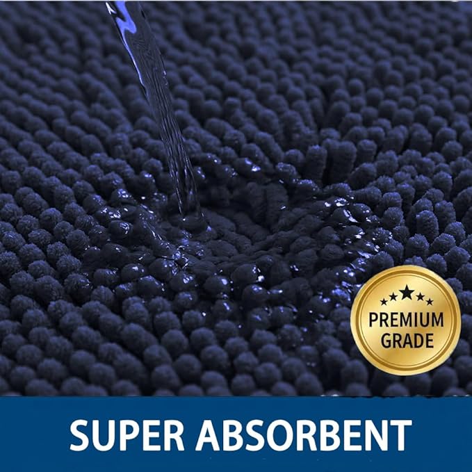 Bathroom Rugs Sets 2 Piece,Super Absorbent Chenille Bath Mats and U-Shaped Toilet Rug,Strong PVC Non Slip Backing,Microfiber Washable Dry Quickly Bath Mats for Bathroom(20"x32"+20"x20"U,Navy Blue)
