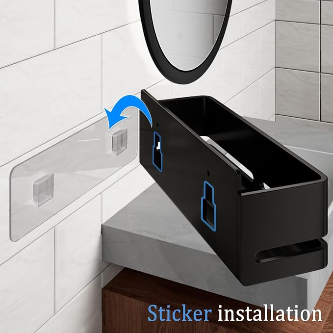 Shower Caddy, 2-Pack Shower Shelf, Heavy-Duty Bathroom Storage Shelf, Large Capacity No-Drill Bathroom Organizer, Black Metal Storage Basket, Adhesive Installation