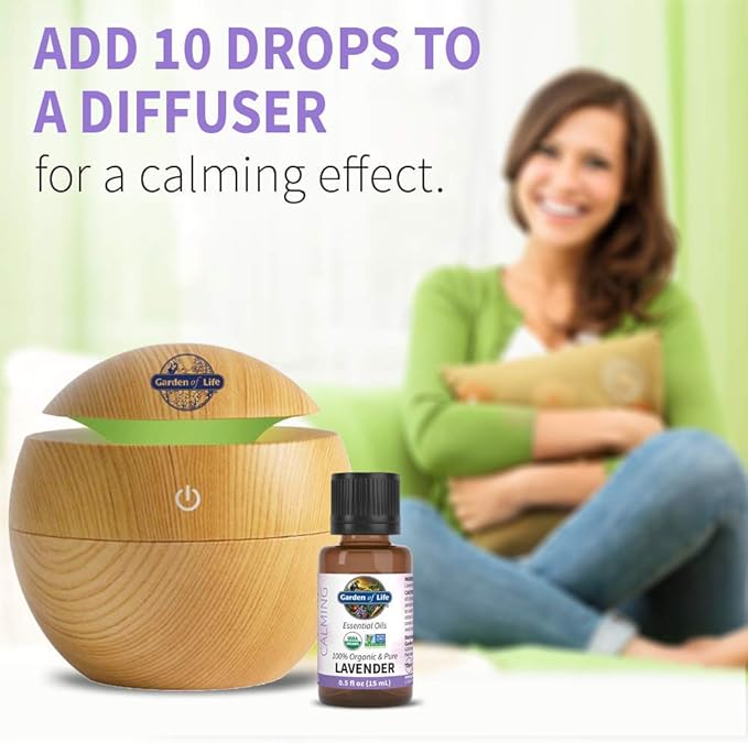 Garden of Life Essential Oil,Lavender0.5 fl oz (15 mL),100% USDA Organic&Pure,Clean,Undiluted&Non-GMO -for Diffuser, Aromatherapy, Meditation, Skincare, Sleep - Calming, Relaxing, Soothing (Pack of 2)
