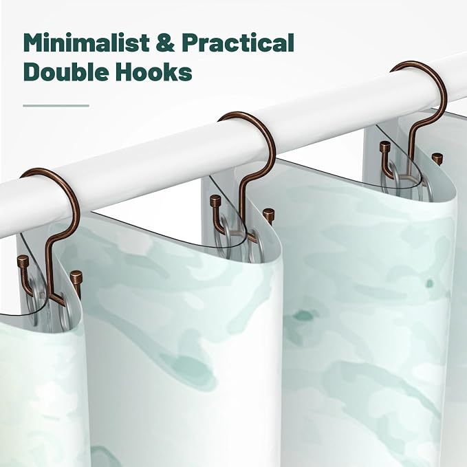 Goowin Shower Curtain Hooks, Shower Curtain Rings, Durable Rust Proof Shower Curtain Hangers, Double Glide Shower Rings for Curtain, Simple Shower Hooks for Shower Curtain, Bronze, 12 Pack-Cylinders