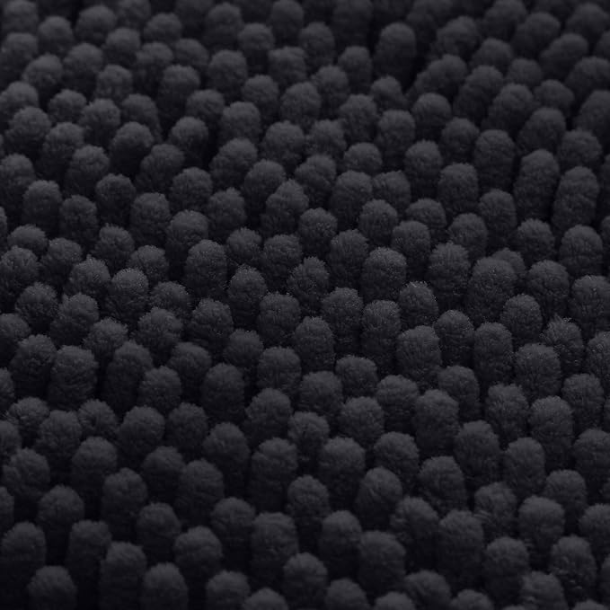 HOMEIDEAS 3 Pieces Bathroom Rugs, Ultra Soft Non Slip Absorbent Chenille Toilet Bath Mat Set (Black)