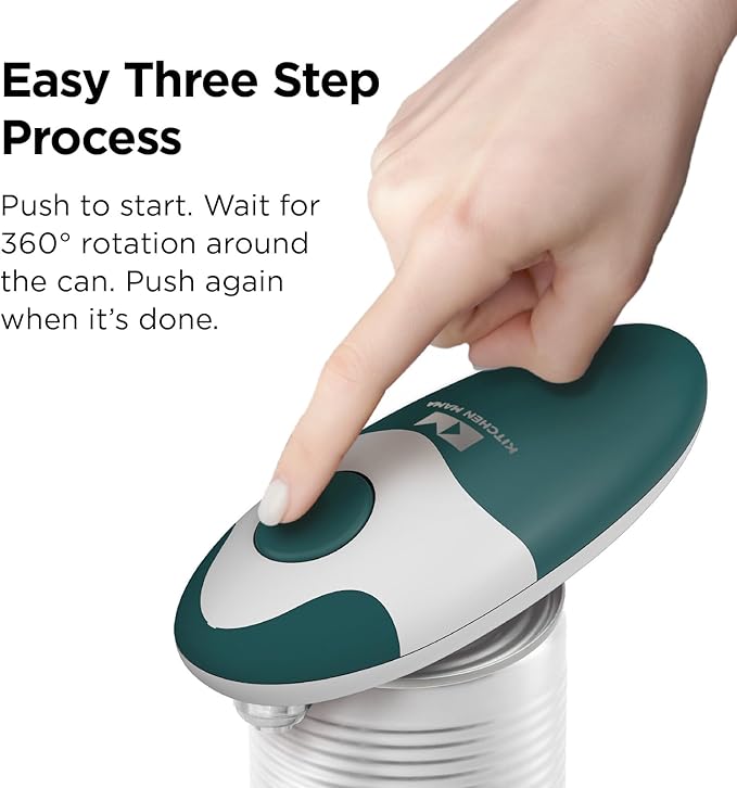 Kitchen Mama Auto 2.0 Electric Can Opener: Blade Opens Almost Any Can Pop or Soda Can - Automatic, Hands Free, Safe, Smooth Edge, Lid Remover, Battery Operated, Cordless, YES YOU CAN (Emerald Mist)