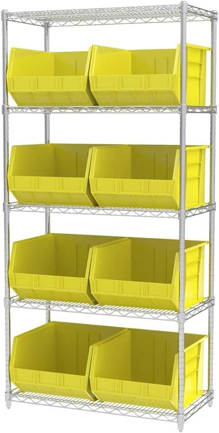 Akro-Mils 30270 AkroBins Plastic Storage Bins, Space-Saving Stackable Bins for Garage, Pantry, Craft Organization, 18" x 16" x 11", Yellow, 3-Pack