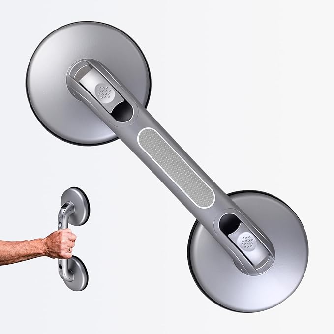 Shower Handle Shower Grab Bars for Bathtubs and Showers,Strong Hold Suction Cup Grip Grab,Bath Handle Heavy Duty Grab Bars for Handicap Elderly Seniors Bathroom（Silver Grey）