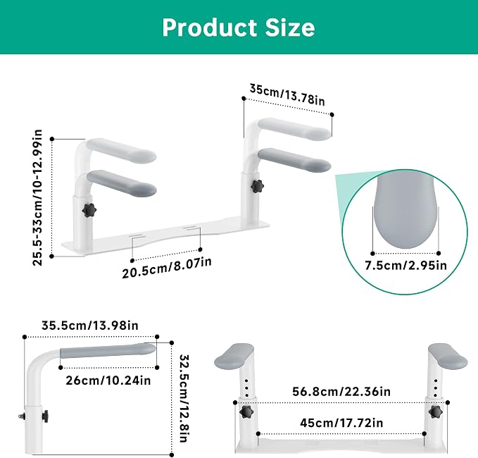 Toilet Safety Rails for Seniors, Reinforced Height Adjustable Toilet Rails, Anti Slip Durable Heavy Duty Toilet Handles for Elderly, Space Saving Toilet Safety Frame for Elderly Disabled