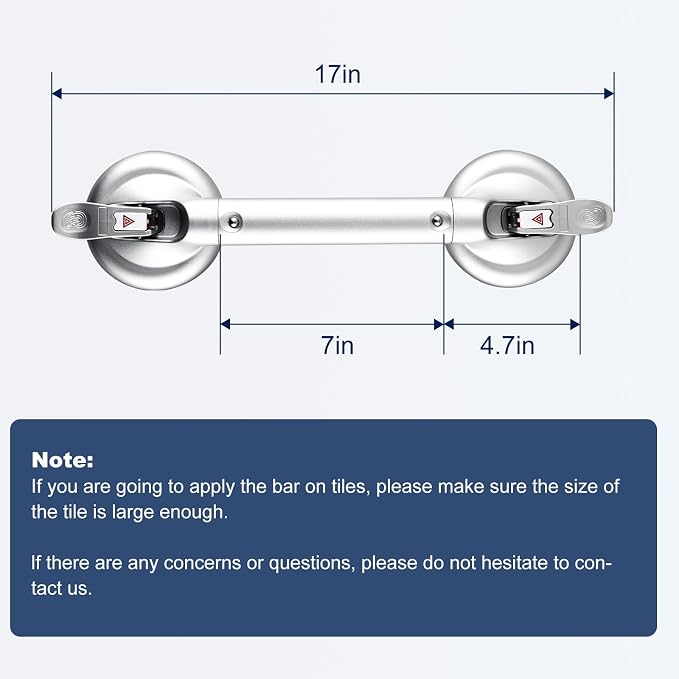 𝗨𝗽𝗴𝗿𝗮𝗱𝗲𝗱 Suction Cup Grab Bars for Bathtubs and Bathroom, Tool Free Shower Handle, Grab Handle for Elderly Suction with Indicators, Shower Grab Bar for Seniors, Heavy Duty,Sliver