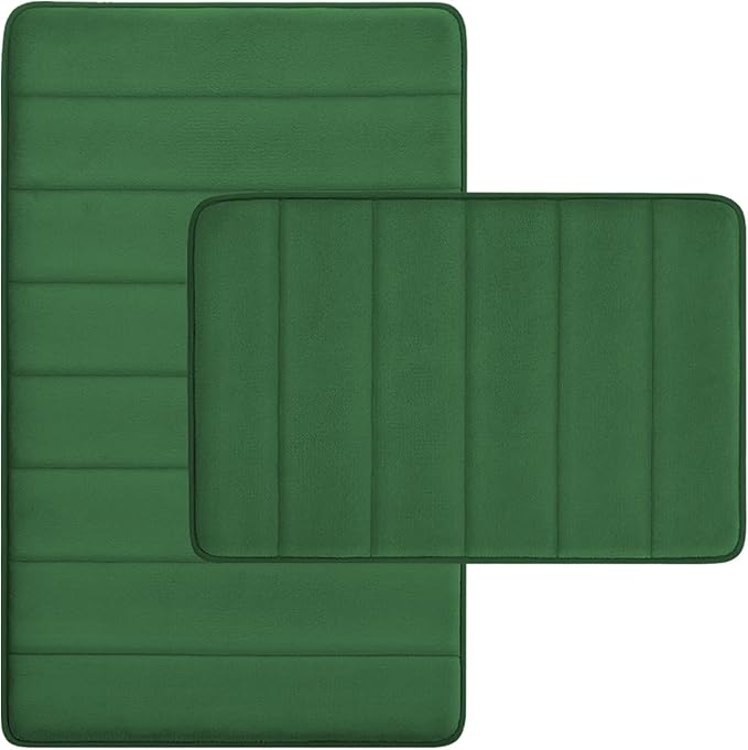 RUN HELIX Bathroom Rugs Set 2 Piece Memory Foam Bath Non-Slip Bath Mat,Washable Room Mats,Absorbent Shaggy Rugs Super Soft Kitchen Mats, Batroom Carpets for Bathroom,Tub,Shower Home Decor（Dark Green）