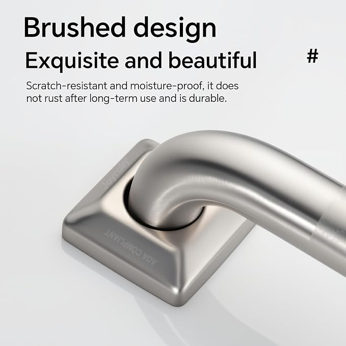 joyrain 500lb Capacity Stainless Steel Grab Bar - Heavy Duty Bathroom Safety Rail for Elderly, Anti-Slip Shower Handle, ADA Compliant (Peened, 24 inch)