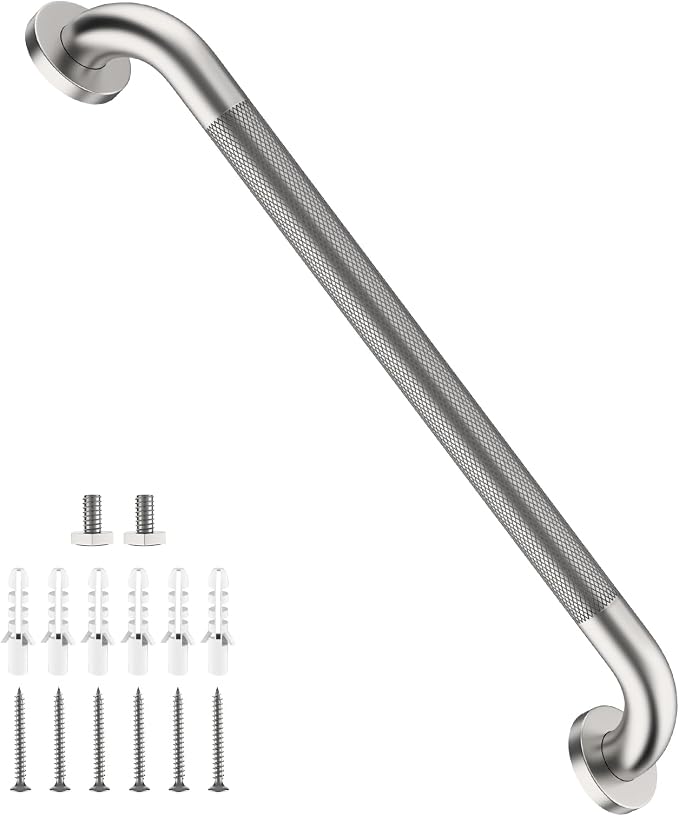 Chrome Grab Bar 36 Inch, iHansee Anti-Slip Bathroom Grab Bar w/Knurled Grip, Stainless Steel Long Safety Handrail for Toilet Bathtub Stair, Wall Mounted Shower Handle Handicap Bars for Elderly