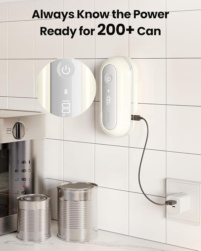 Canslab RETRO Electric Can Opener, Auto-Stop One-Touch Operation, USB Rechargeable with LED Battery Track, Side Cut Smooth Edge Can Opener for Seniors with Arthritis, Wall-Mountable Small Size, Cream