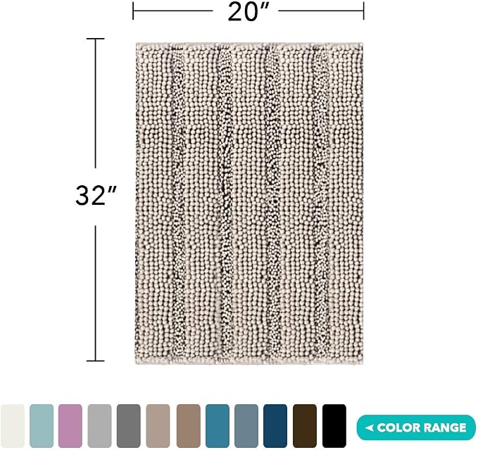 Turquoize Bathroom Rugs Shaggy Chenille Bath Rug Non Slip Thick Shaggy Bath Mats for Bathroom Chenille 1-Piece Bath Mat Set, Soft Super Absorbent Shower Rug Washable Mats, 20"x32", Taupe